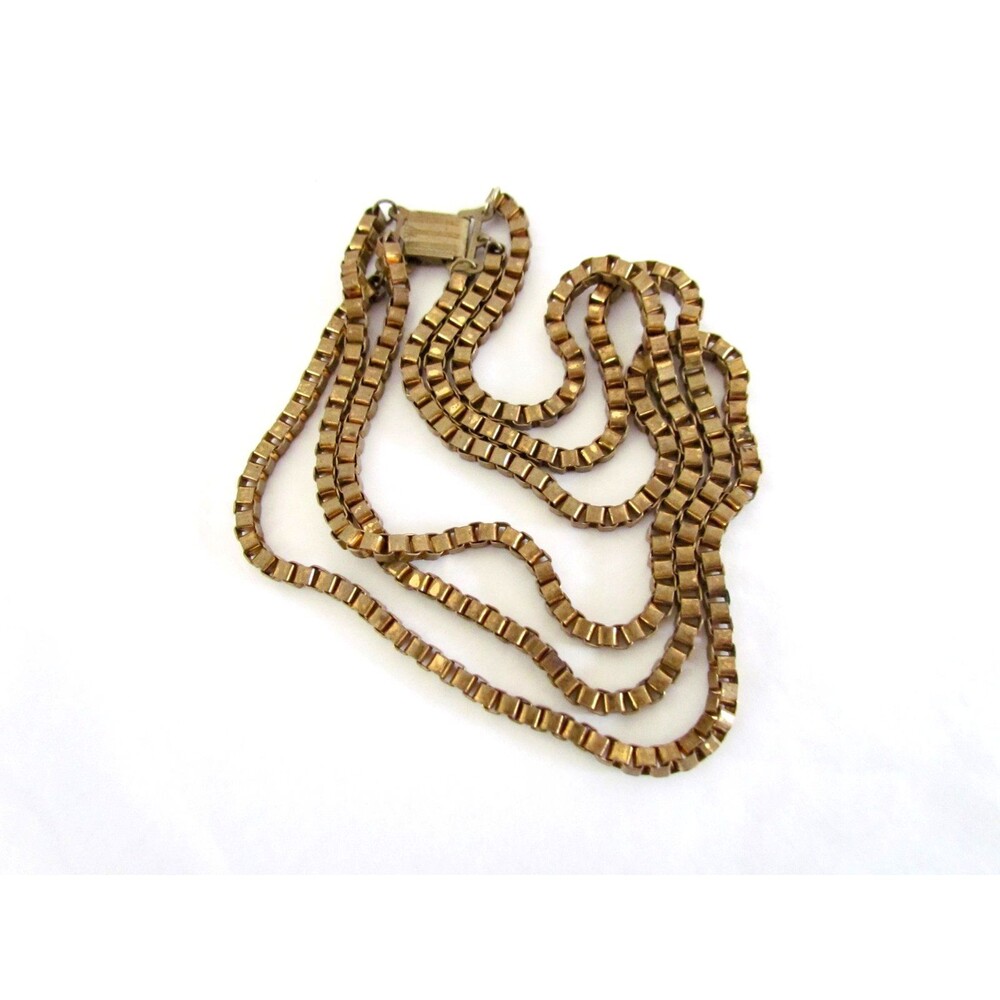 Vintage 1940s 50s Triple Strand Box Chain Necklace Heavy Venetian Links - Picture 12 of 12